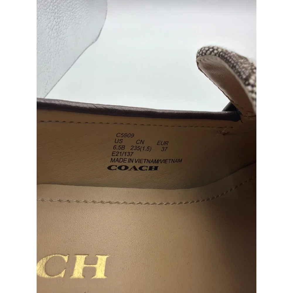 Coach Leah Loafer Signature Jacquard Leather Block Heel Lug Sole Brown Size 6.5